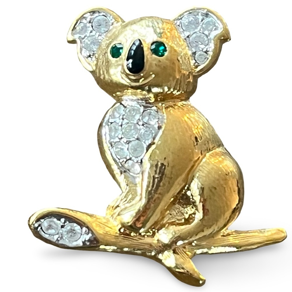 Vintage Atwood and Sawyer Koala Emerald Stone Eyes Rhinestones Gold Tone Brooch